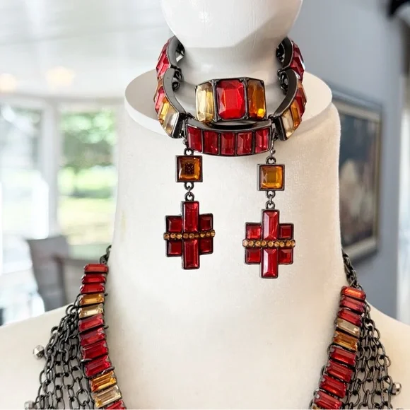 SIMPLY VERA WANG Necklace Earrings & Bracelet 4 Piece Set Gun Metal Gray Tone - Picture 2 of 15